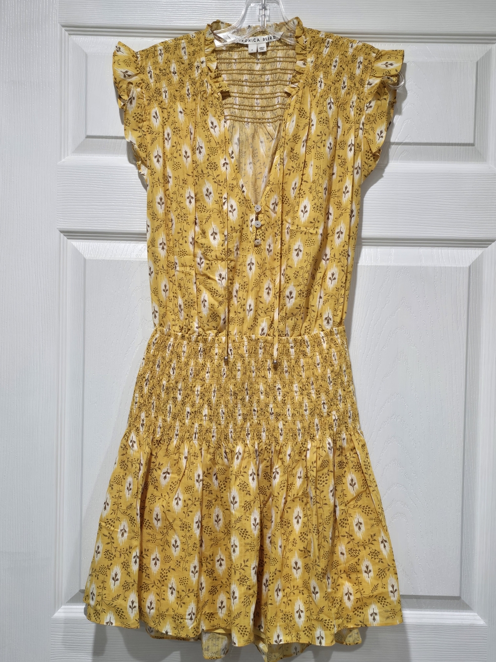 Veronica Beard Mustard Yellow Printed Backless Summer Dress